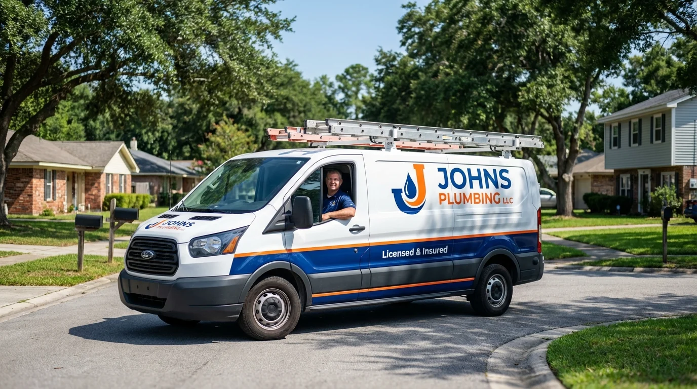 Johns Plumbing LLC service van in New Castle, NH