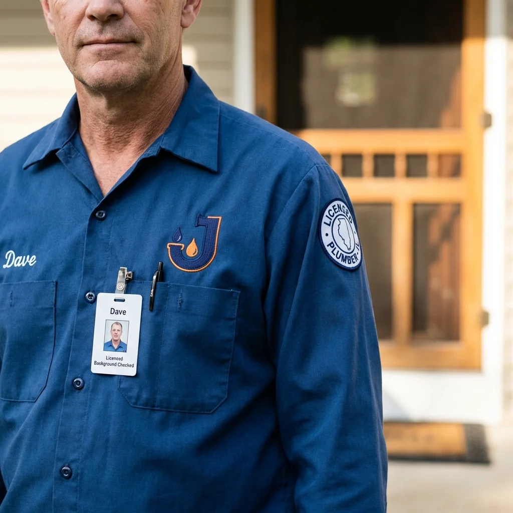 Licensed plumber showing ID badge in New Castle, NH