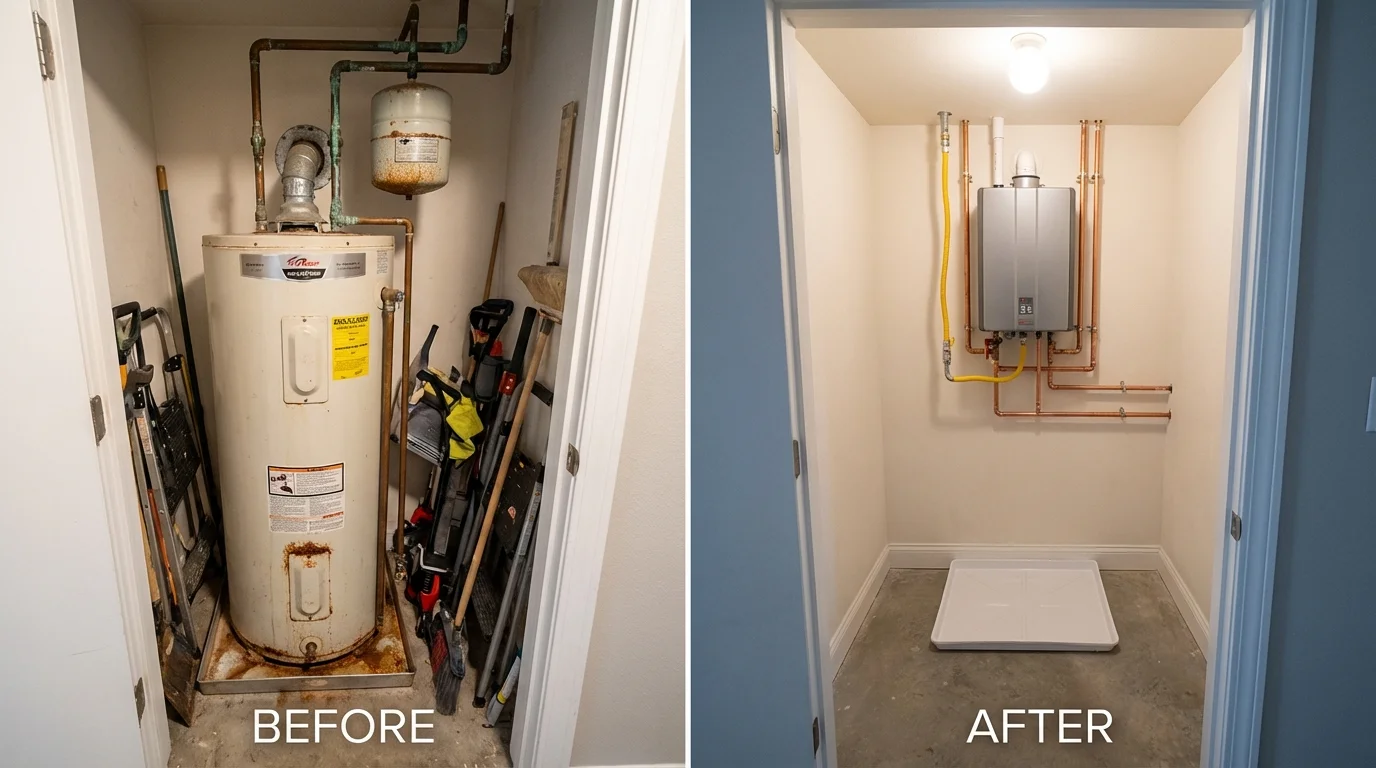 Tank water heater versus wall-mounted tankless unit comparison for New Castle, NH homeowners